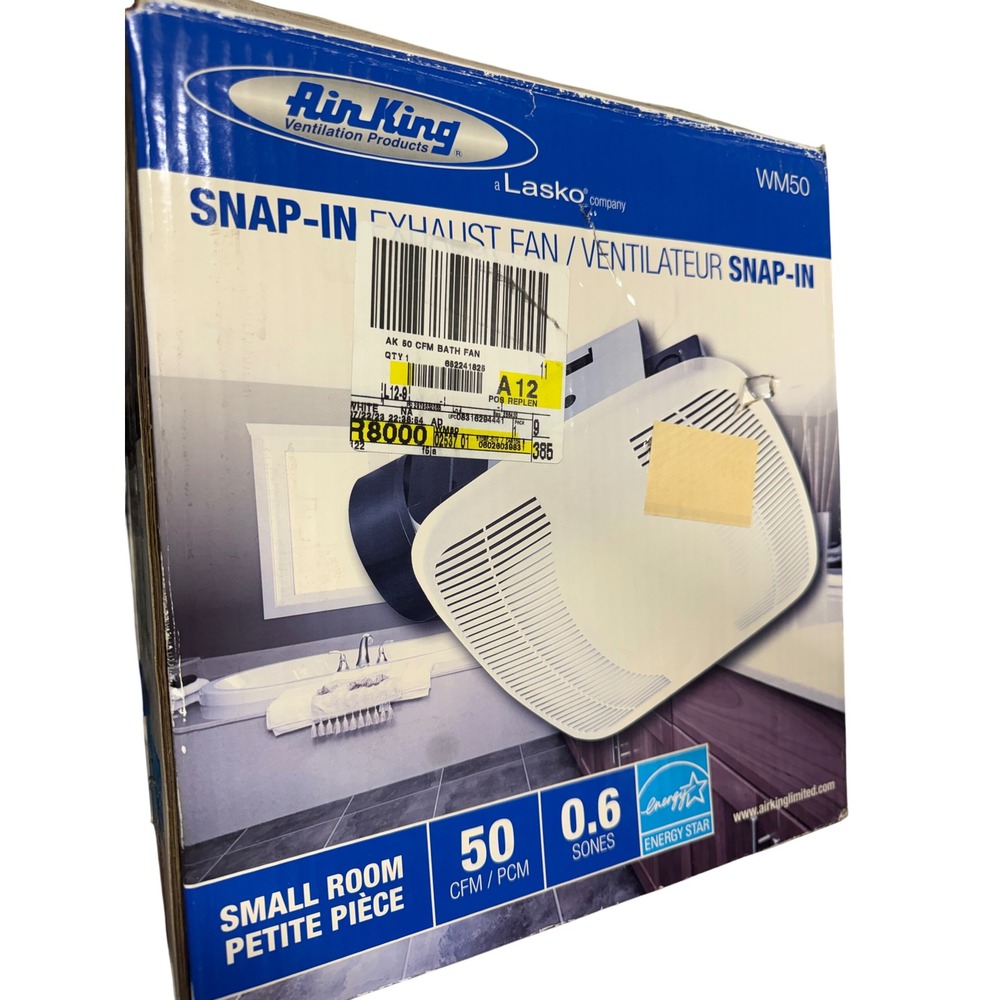 LASKO AIR KING Snap-In Exhaust Fan WM70 Small Room 70 CFM 2.0 SONES (NEW/SEALED)